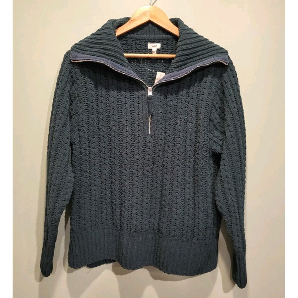 New Aerie Green Chunky Soft Knit 1/4 Zip Oversized Sweater Sz S
